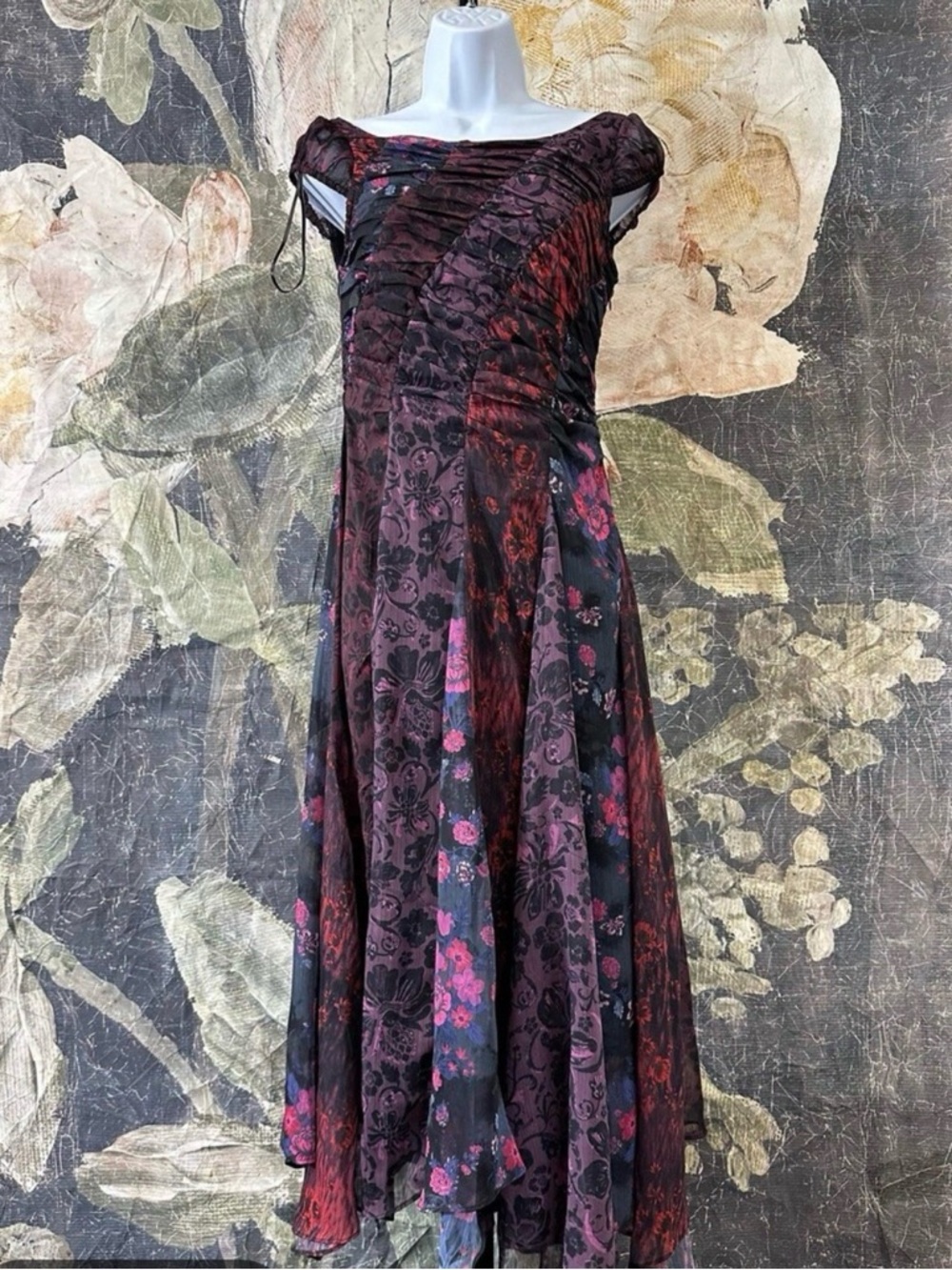 Free People Black Dress with Plum & Magenta Floral Print
